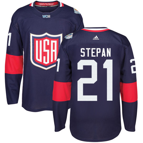 Kinder Team USA #21 Derek Stepan Authentic Navy Blau Auswärts 2016 World Cup Hockey